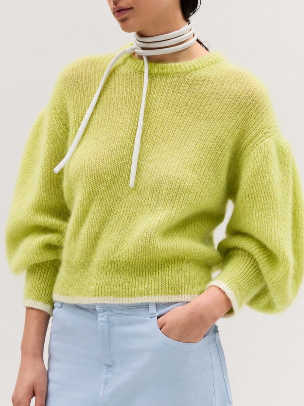 HUMANOID Myla Mohair Wool Sweater Size S Chartreuse Lime Green Made in Italy